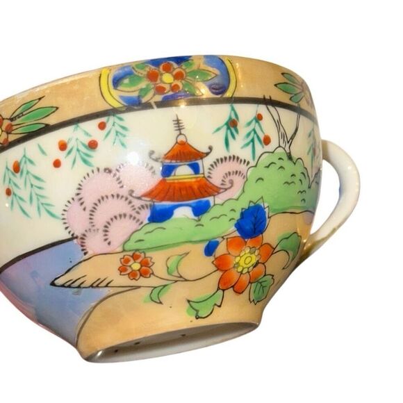 VINTAGE TT-Takito HAND PAINTED EGG SHELL TEA CUP & SAUCER JAPAN Lusterware Pagod - Picture 6 of 11
